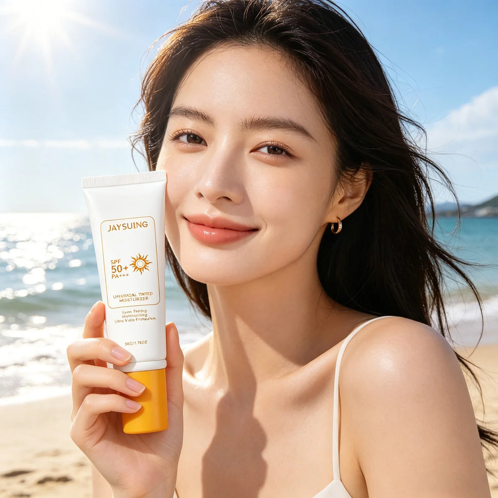 Jaysuing Tinted Sunscreen Spf 50 Anti UV Protection Waterproof Even Skin Tone Matte Finish Summer Outdoor Tinted Moisturizer 50g Qme