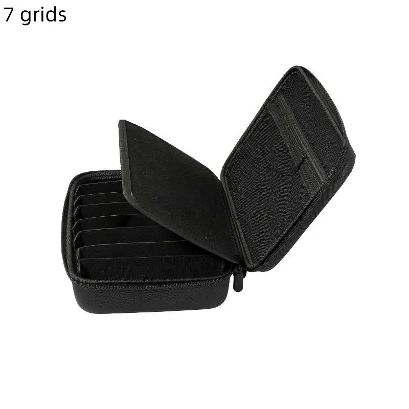 4/5/6/7/8 Compartments Adjustable Glasses Organizer Black Eyewear Case with Sturdy Dividers, Travel Sunglasses Storage Box Qme 7grids B