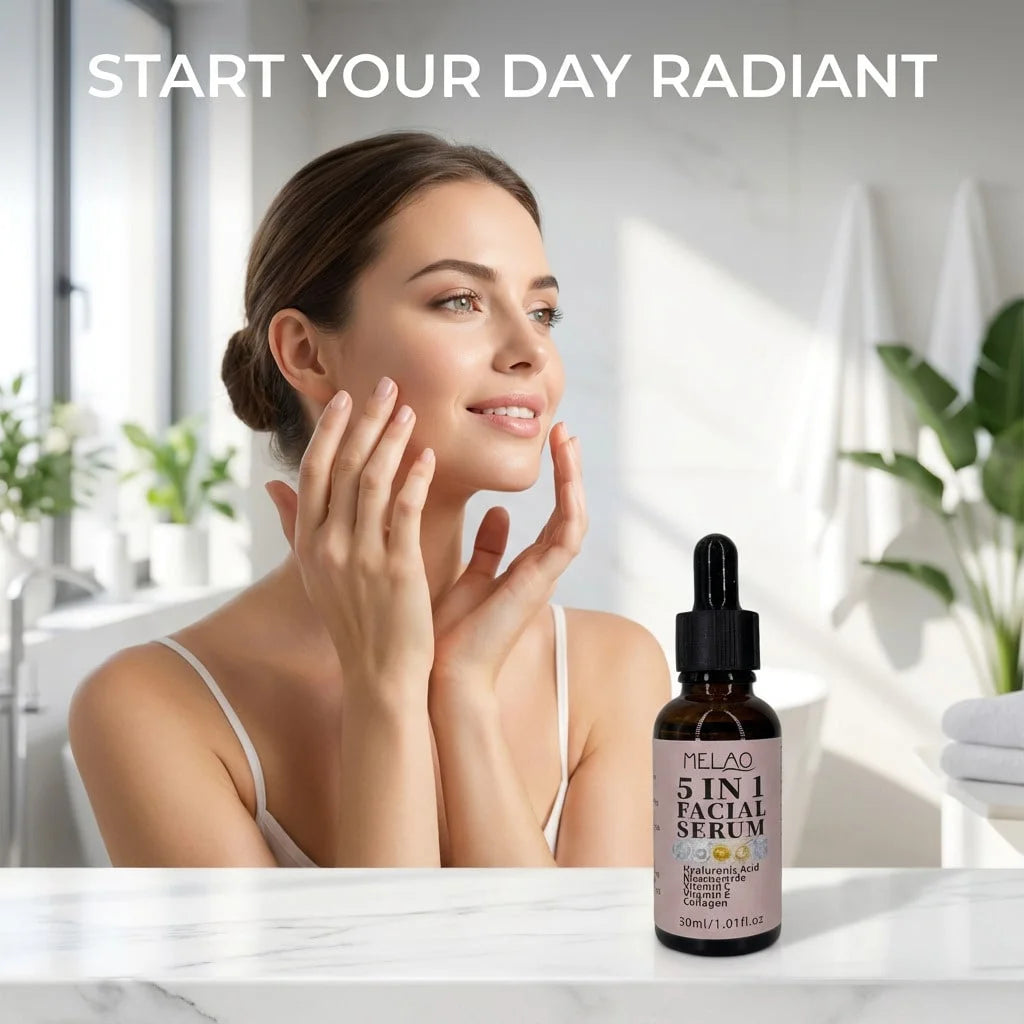 5 in 1 Facial Serum, MELAO Anti Aging Face Serum with Collagen, Deep Moisturizing, Brightening & Wrinkle Treatment Qme