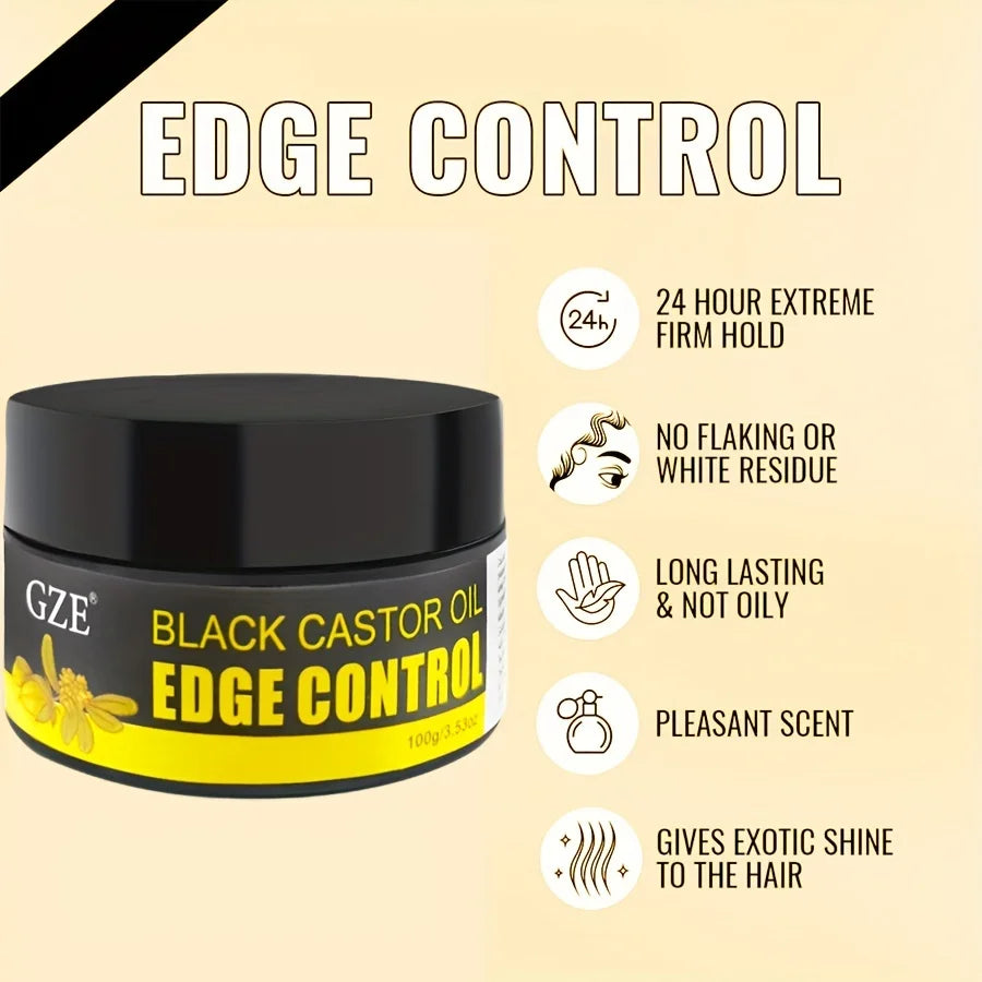 GZE African Black Castor Extra Hold Braid, Loc, Twist Gel, Tames Frizz & Edges, Coconut Oil Edge Control Qme