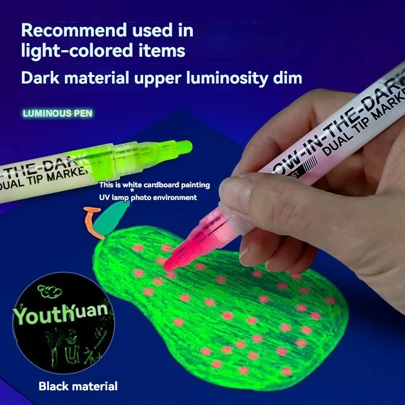 8 Colors/set Neon UV Fluorescent Acrylic Paint Markers Pens, Glow in The Dark Bright DIY Luminous Marker Pen Art Supplies Qme
