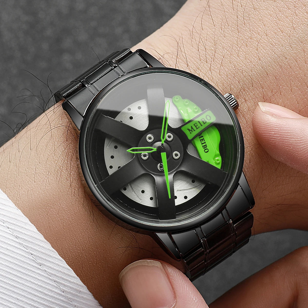 4 Pcs Fashion Men's Sports Watches 3d Car Wheel Stainless Steel Band Men's Wrist Watch Quartz Watch Set Homo Watch (Without Box) Qme 2