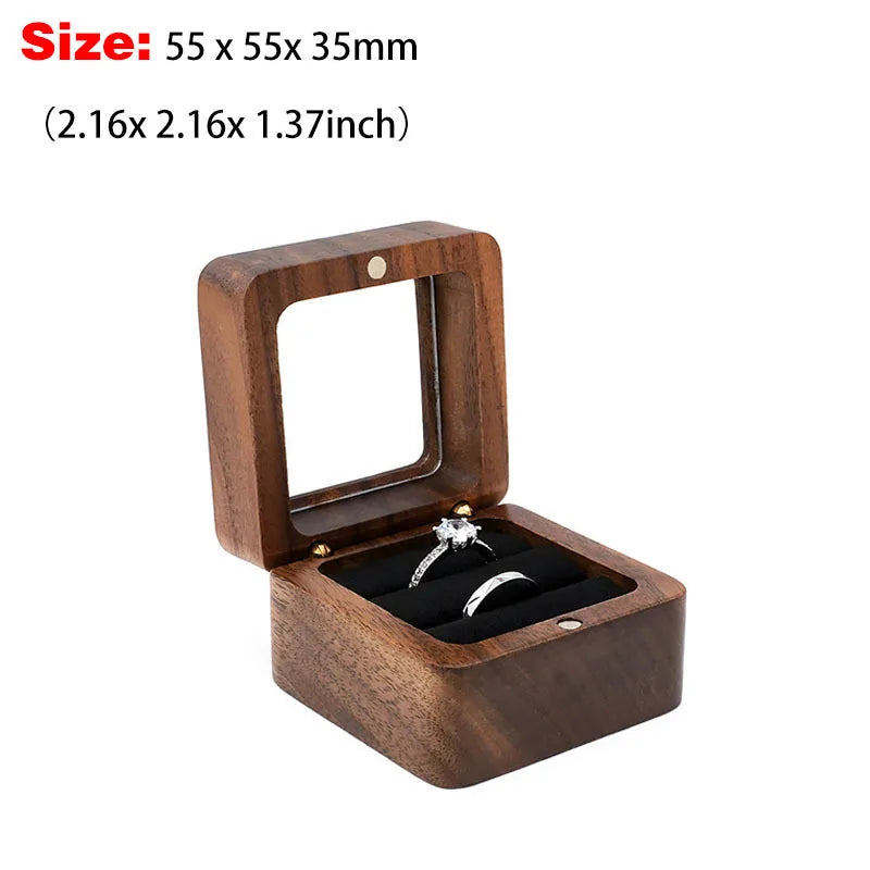 Premium Solid Wood Jewelry Organizer (Black Walnut) - Jewelry Display for Earrings & Couples Rings Jewelry Case Valentine Gift Qme Windowed Blk Double