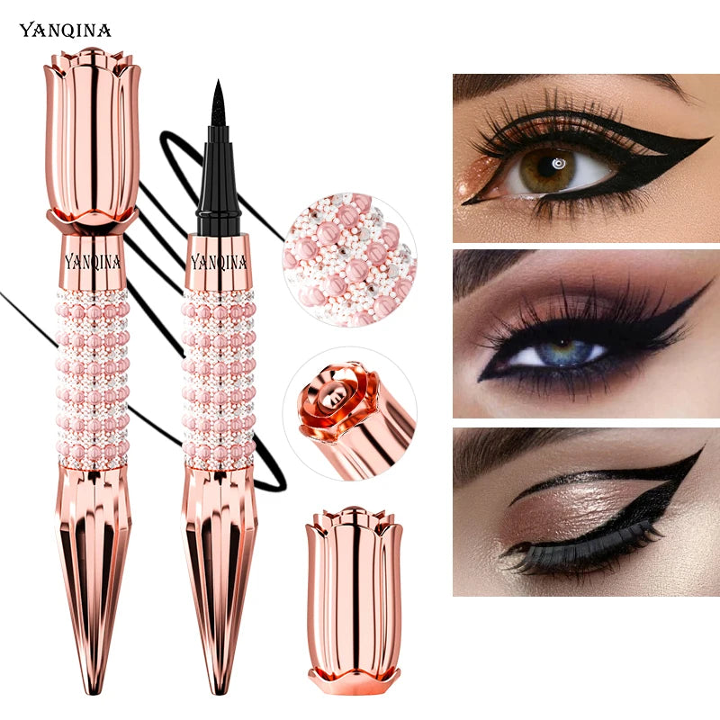 YANQINA Precision Liquid Eyeliner Pen - Long-lasting, Waterproof, Transfer-proof, Quick-Dry Black Eyeliner with Sparkling Design Qme
