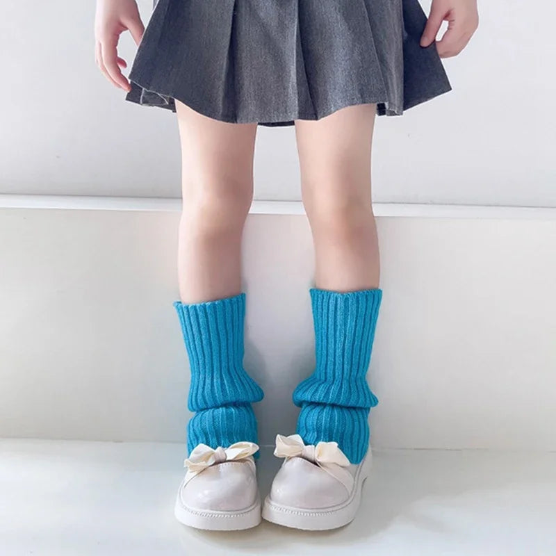 Sweet Girls Candy Color Korean Kids Leg Warmers Knitted Foot Cover Children Solid Autumn Winter Elastic Versatile Elephant Socks Qme A12 28cm or 11.02inch