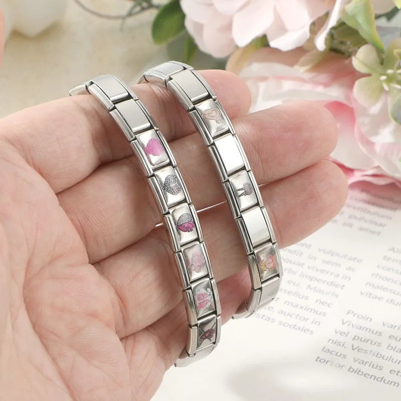 Fashion Y2K Lips Heart Brain Lungs Ears Colorful Italian Charm Links Stainless Steel Fit 9mm Bracelet Jewelry DIY Making Gifts Qme