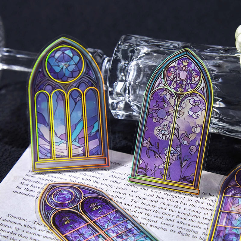 Vintage Gothic Church Stained Glass Window Stickers, Retro Collage Decorative Supplies, Ideal Holiday & Birthday Gifts Qme