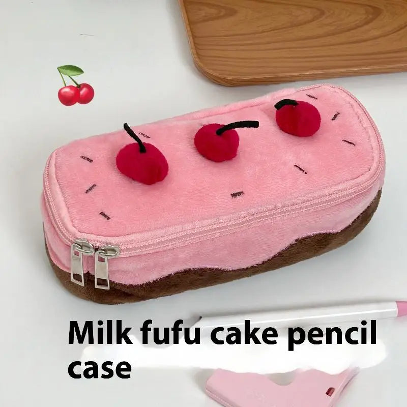 Kawaii Cherry Cake Design Stationery Organizer Plush Pencil Case Qme