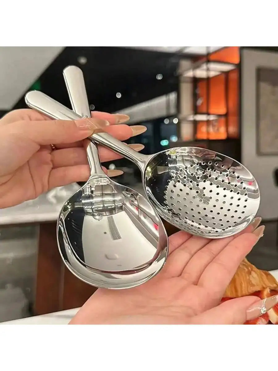 Stainless Steel Ladles Serving Soup Rice Spoon Drain Hole Heat Qme
