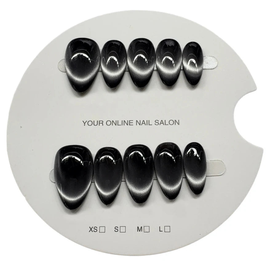 Black Handmade Almond Press Nails French Fake Short Square Coffin Cat Qme GJ-CDJ-CW39-L