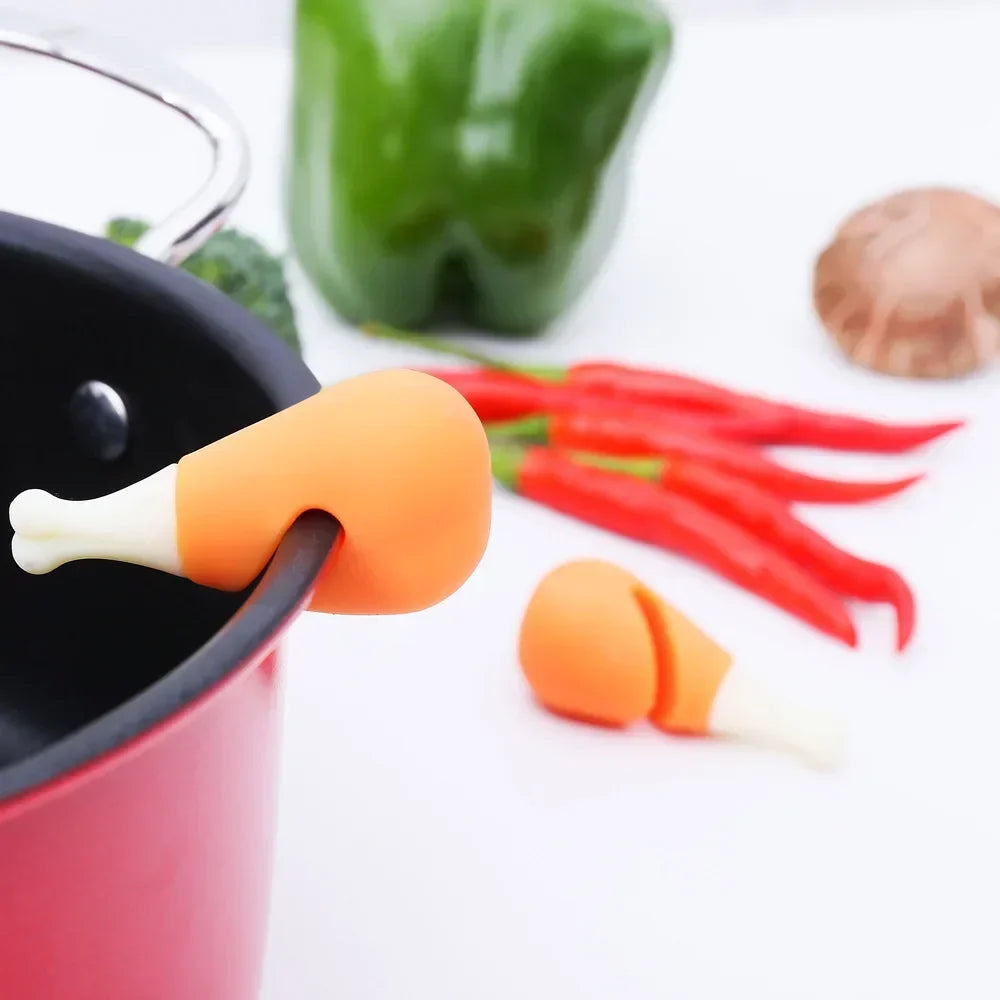 Cute Creative Silicone Pot Lid Holder Anti-Overflow Anti-Spill Stopper Heat Resistant Pot Cover Lifter Bracket Kitchen Gadget Qme Chicken leg