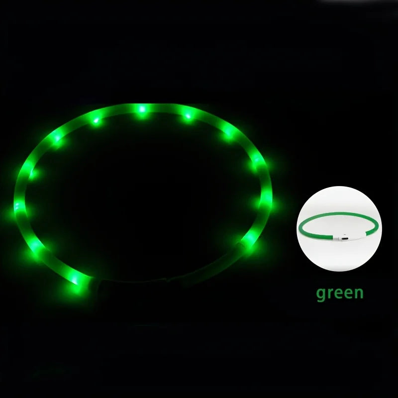 Dog collar LED USB charging light adjustable safety light, pet collar for walking dogs at night, illuminated collar Qme green S