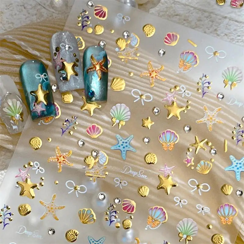 Summer 3D Beach Ocean Nail Art Stickers Shell Starfish Sticker Clams Qme
