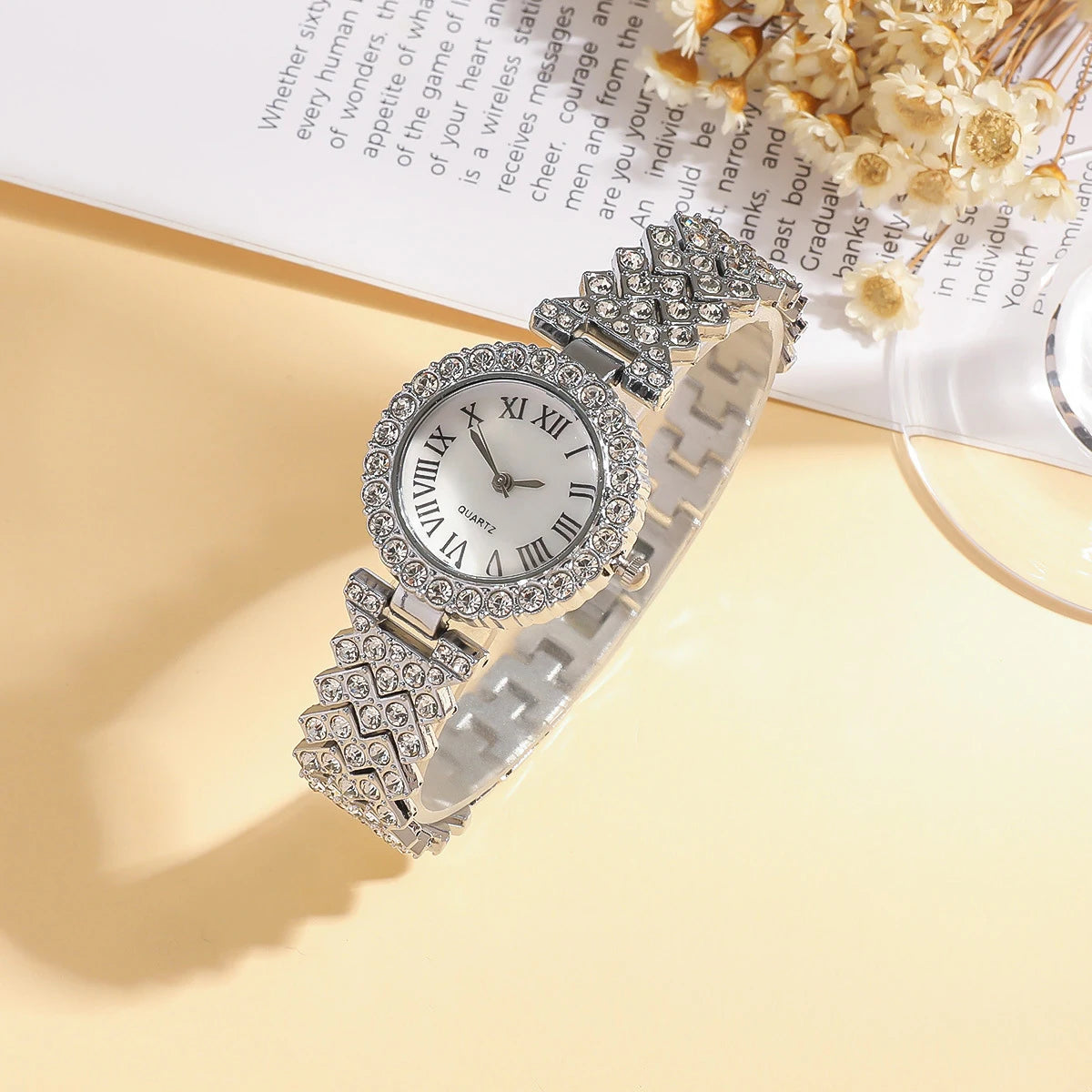 1 pcs women's Roman watch alloy diamond quartz watch set with 5 pcs of accessories for women Qme