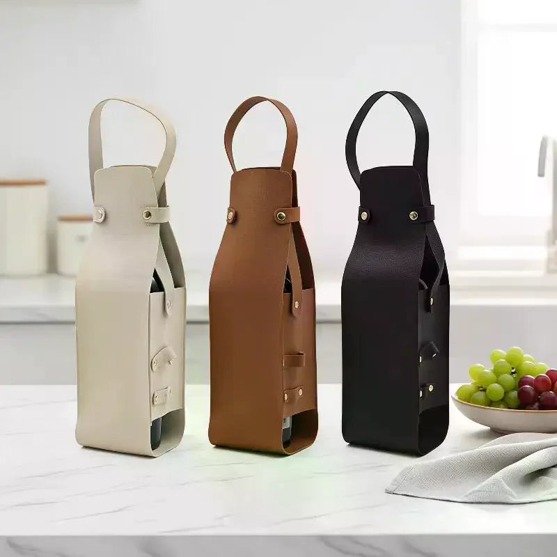 1 PCS Elegant Reusable Wine Gift Bag PU Leather Double Layer Champagne Gift Bag Durable Wine Tote Carrier Qme
