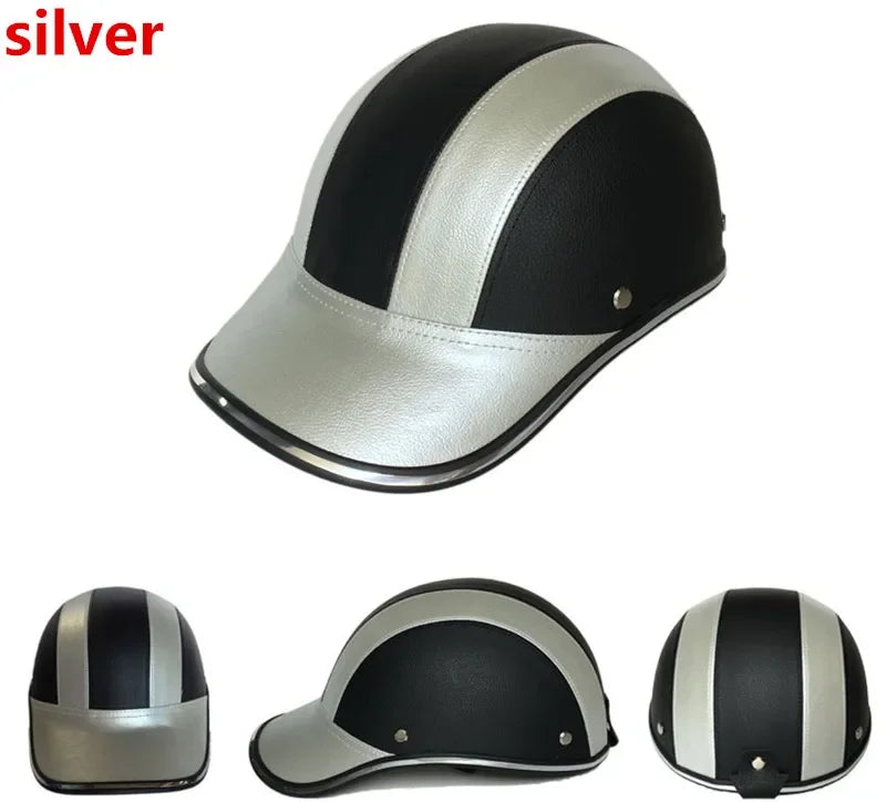 ESCAM Safety Helmet Motorcycle Helmet Half Helmet Summer Electric Car Men Women Personality Baseball Helmet Protection Qme silver