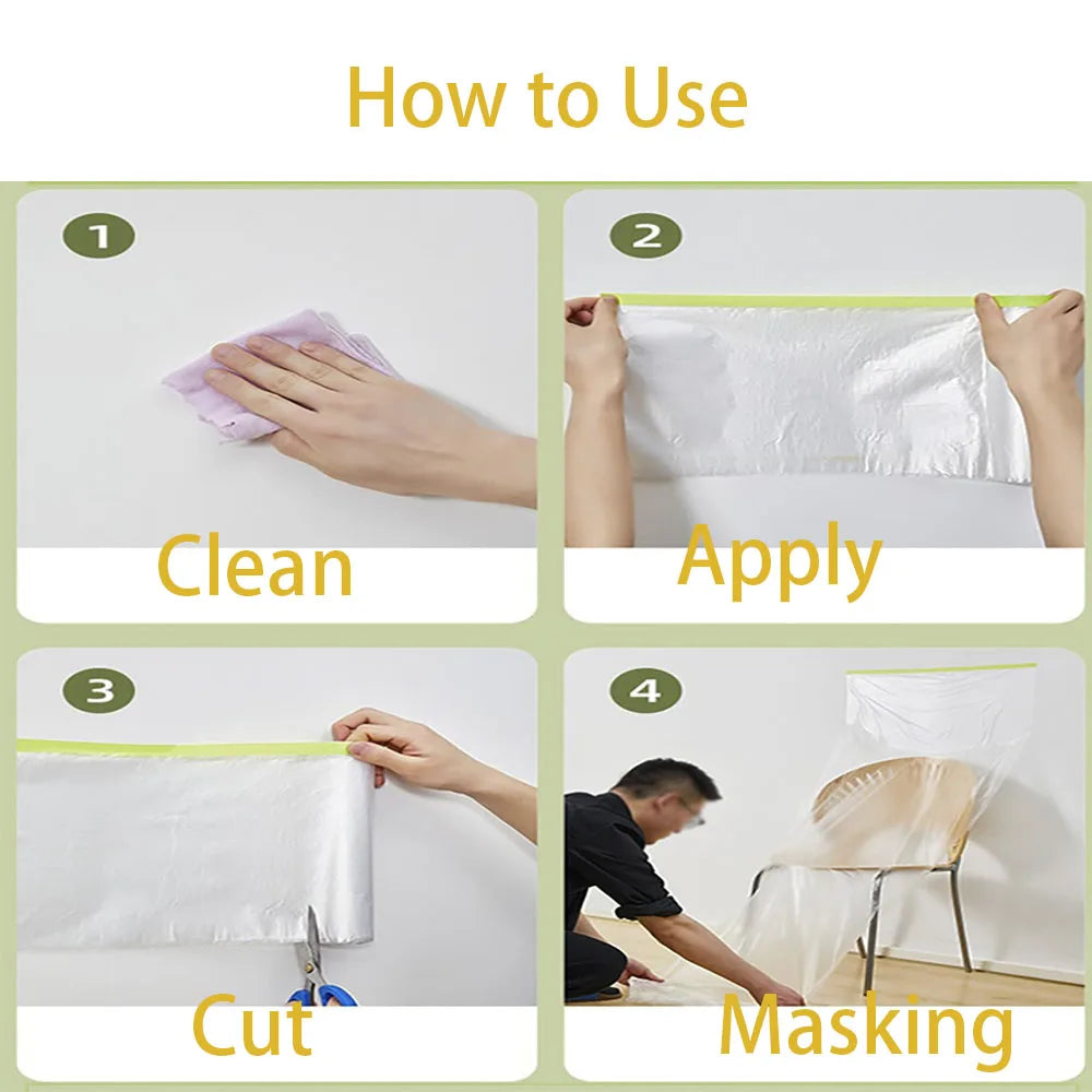 Pre-Taped Masking Film Drop and Cloth Plastic Cover Sheets Transparent Floor Carpet Protector for Furniture Car Painting Qme