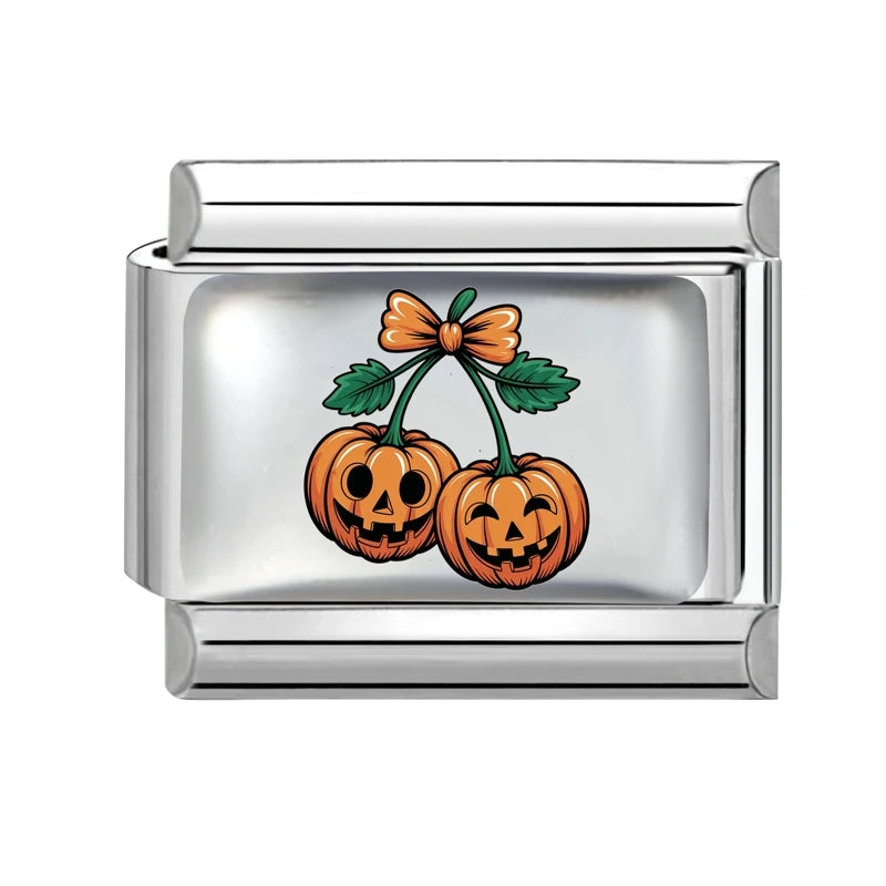 New 2026 Design Halloween Cherry Bow Pumpkins Ghost Italian Charm Links Fit 9MM Stainless Steel Bracelet Jewelry DIY Making Gift Qme S 25