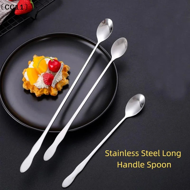 Stainless Steel Long Handle Stir Spoon Cocktails Ice Coffee Tea Qme