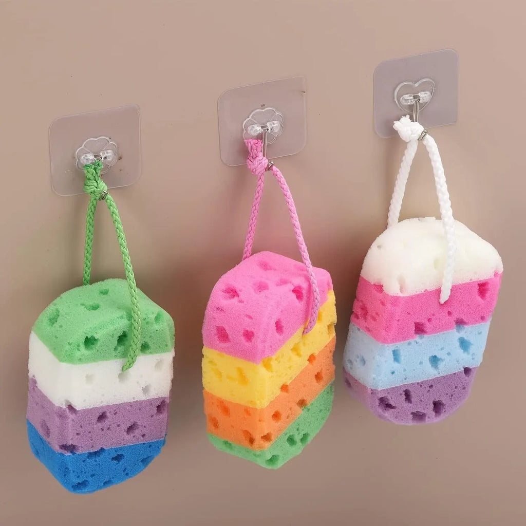 Rainbow Bath Sponge, Soft Exfoliating Body Sponge With Hanging Rope, Reusable Shower Scrubber For Adults Qme