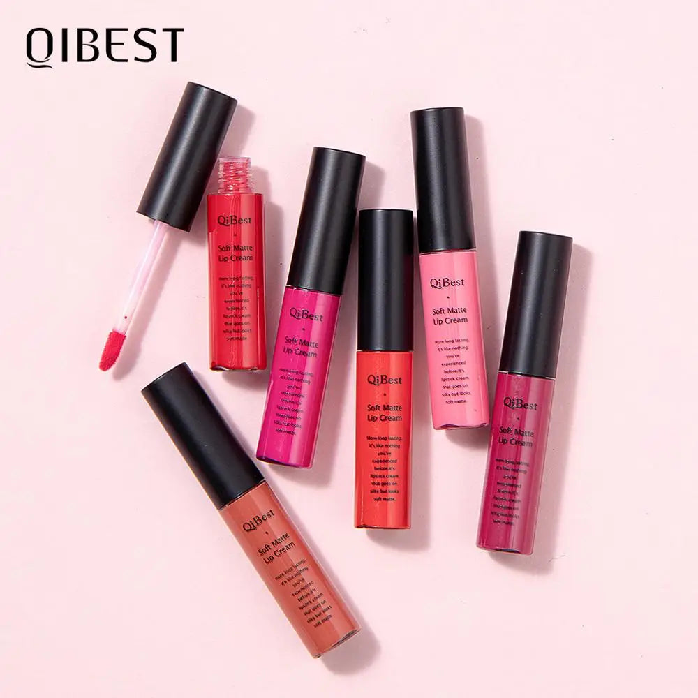 QIBEST Sexy Velvet Matte Lip Gloss Liquid Lipstick Lipgloss Beauty Red Nude Waterproof Long-lasting Lip Stain Makeup For Women Qme