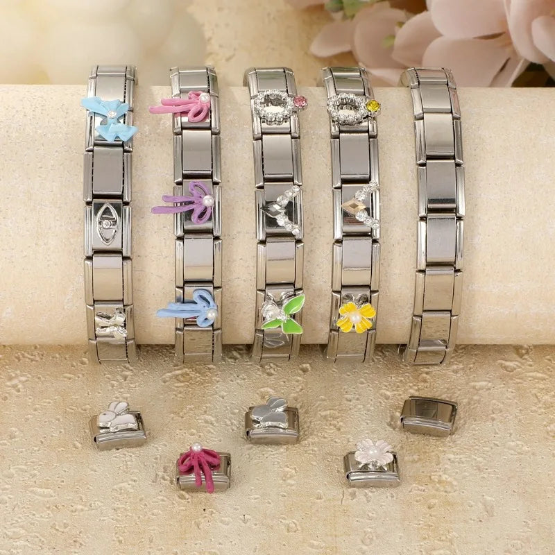 1Pcs 9×10mm Colorful Bowknots Pearl Italian Stainless Steel Charm Beads For Women Bracelet Jewelry Manufacturing Accessories Qme