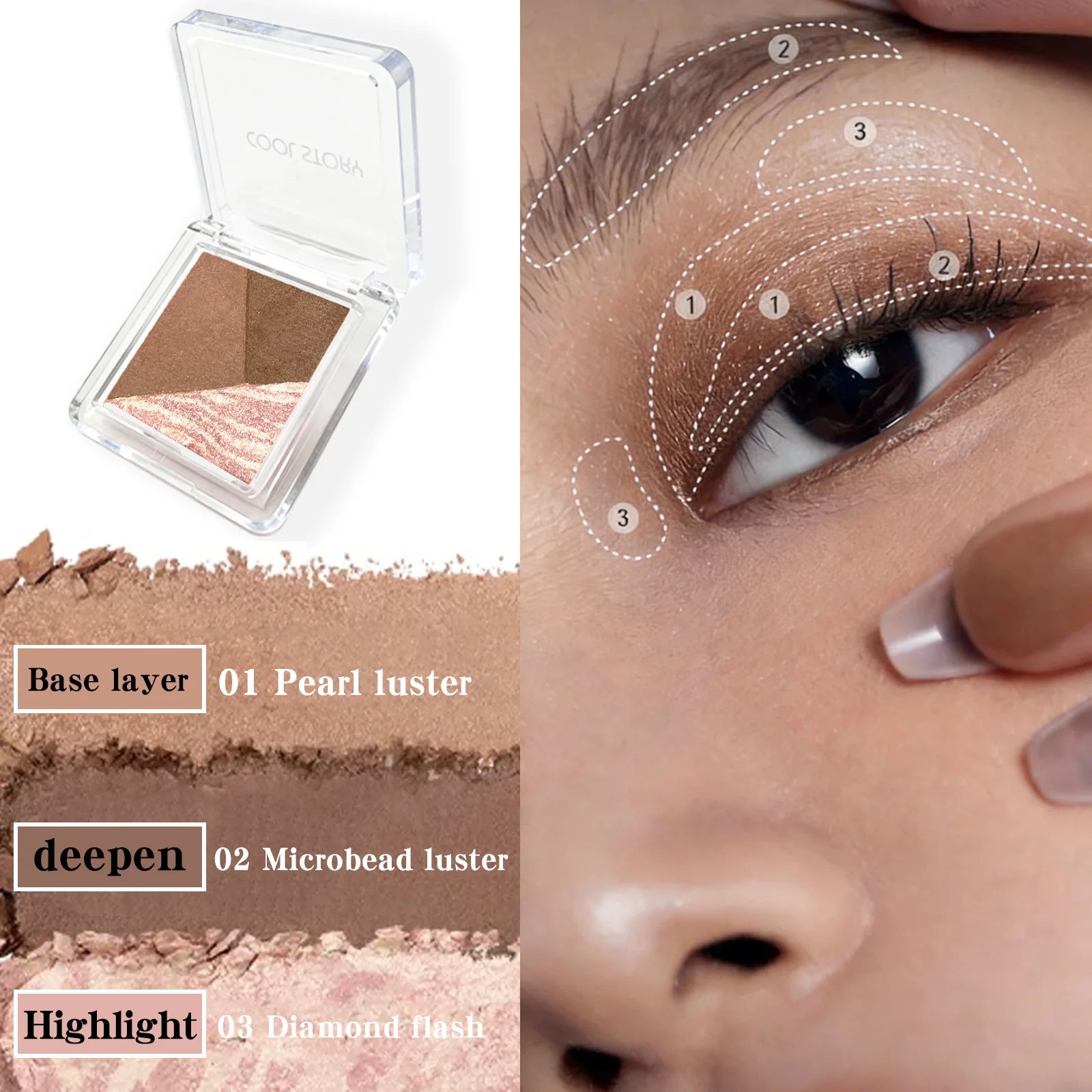 3 Color Eyeshadow Palette Pearlescent Matte Eye Shadow Diamond Flash Highlight Long-Lasting Base Deepen Brighten Eye Makeup Qme 06
