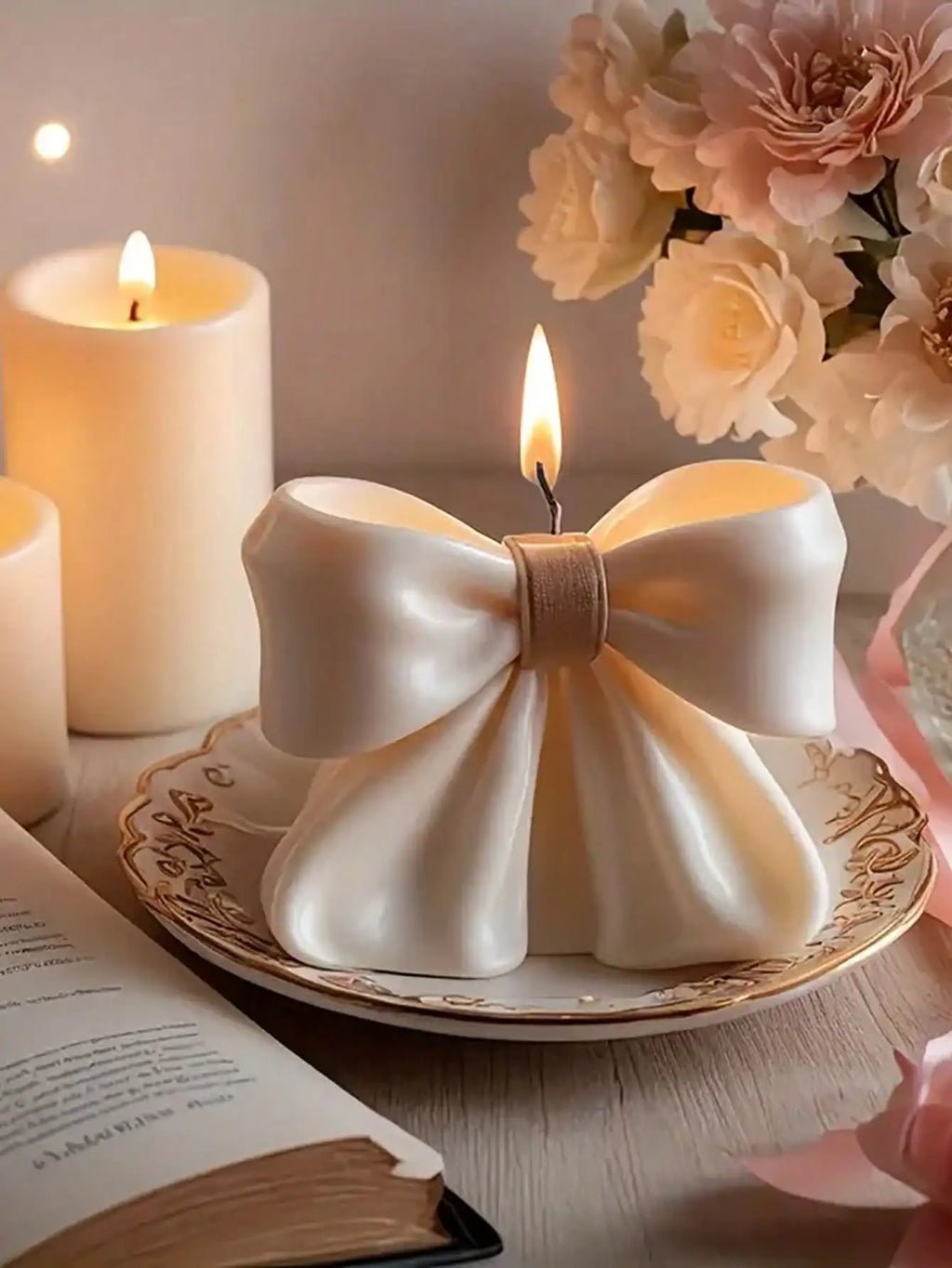 Bow Scented Candle 3D Design Long-lasting Fragrance Suitable Home Qme