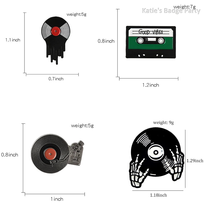 Punk Music Lovers Enamel Pin Good Vibes Tape DJ Vinyl Record Player Badge Brooch Lapel Pins Jeans Shirt Jewelry Gifts Wholesale Qme