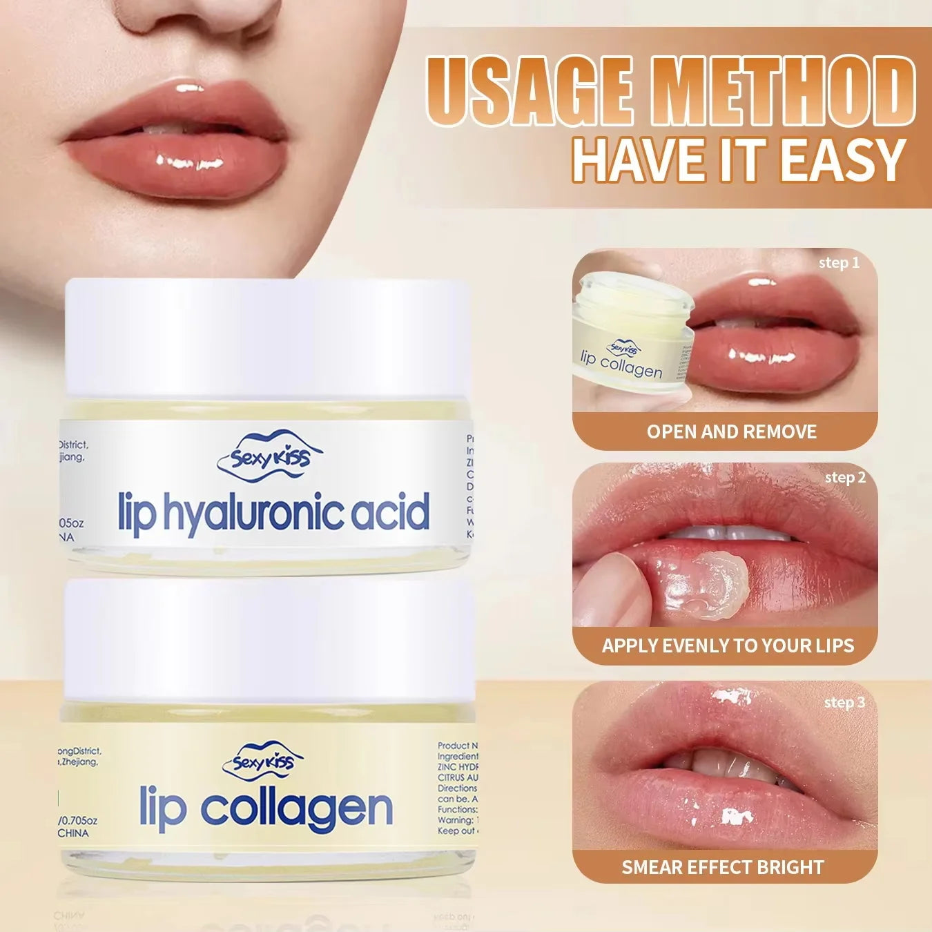 Hyaluronic Acid Collagen Sleep Lip Mask 20g Deep Hydration Lasting Moisturizing Exfoliation Day and Night Can Be Given as a Gift Qme
