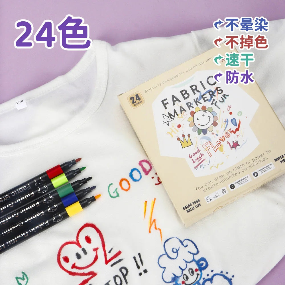 6-30 Colors Fabric Markers - Fine Tip Fabric Markers Permanent for Clothes - No Bleed Pens for T-Shirts, Bags, Textile, Canvas Qme 24 colors