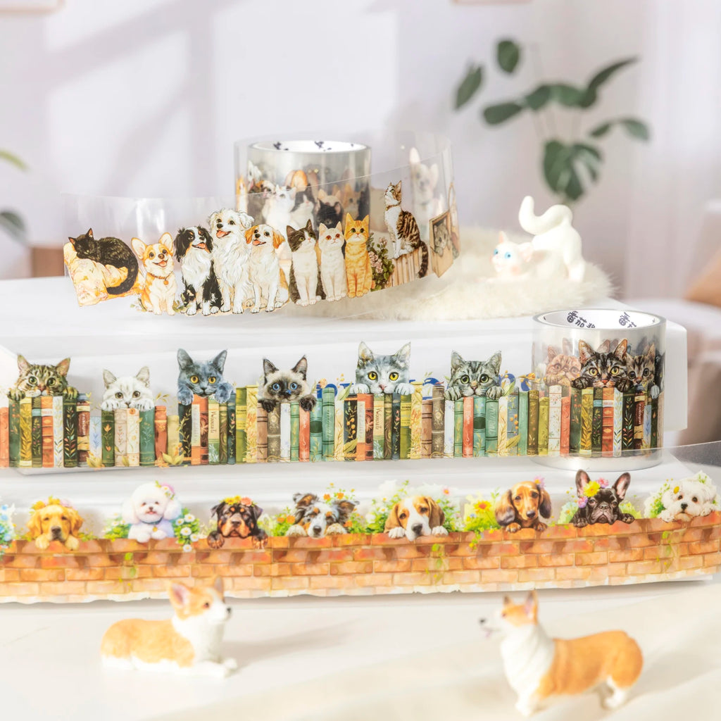 1 Roll Cute Pet Theme PET Seamless Landscape Washi Tape for Scrapbooking DIY Stickers Collage Material Phone Case Notebook Decor Qme