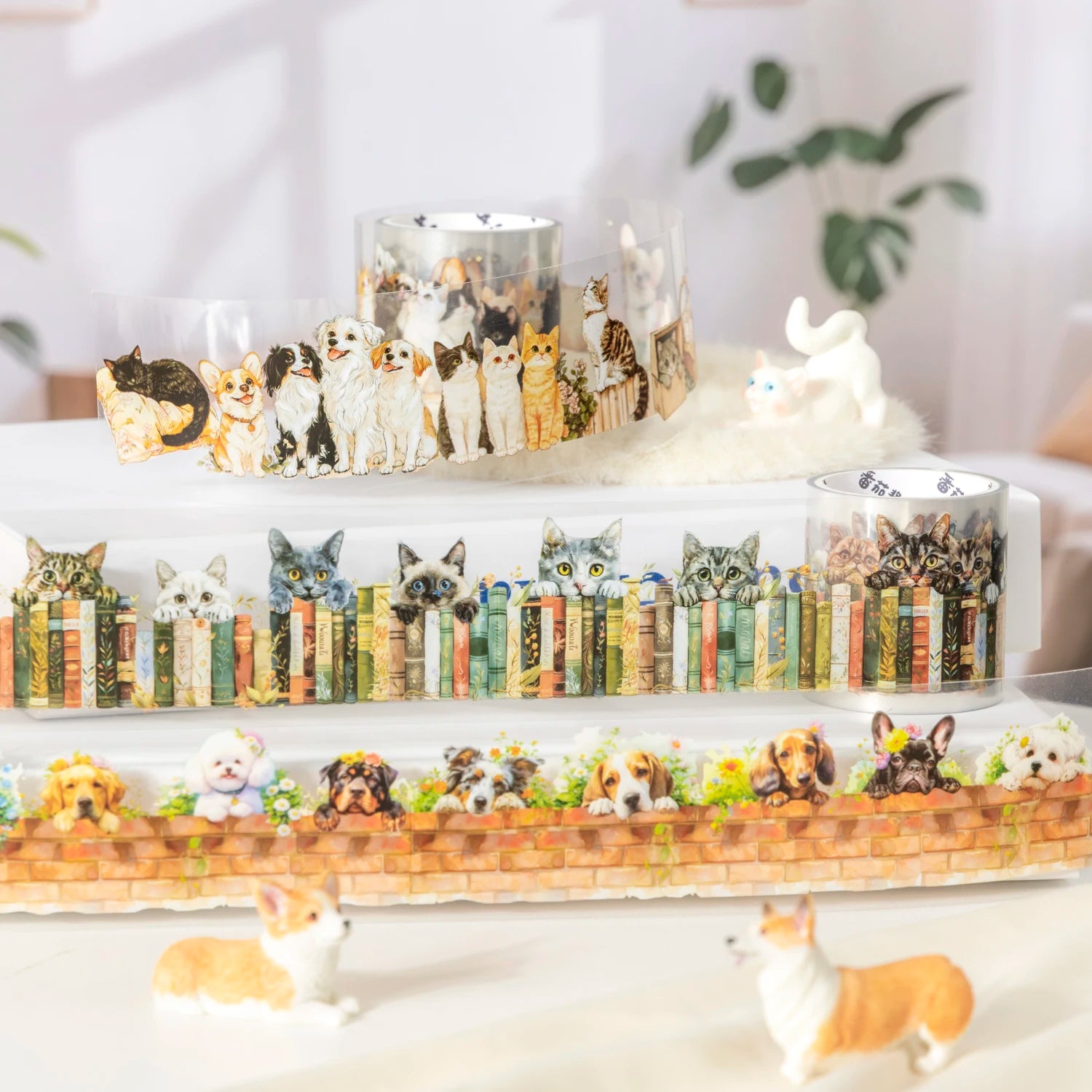 1 Roll Cute Pet Theme PET Seamless Landscape Washi Tape for Scrapbooking DIY Stickers Collage Material Phone Case Notebook Decor Qme