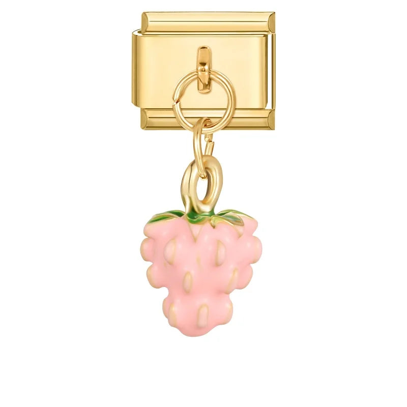 New Lotus Root Slices Stars Apple Gold Color Pendant Italian Charm Links Fit 9mm Stainless Steel Bracelet Women DIY Making Gifts Qme Style 10.
