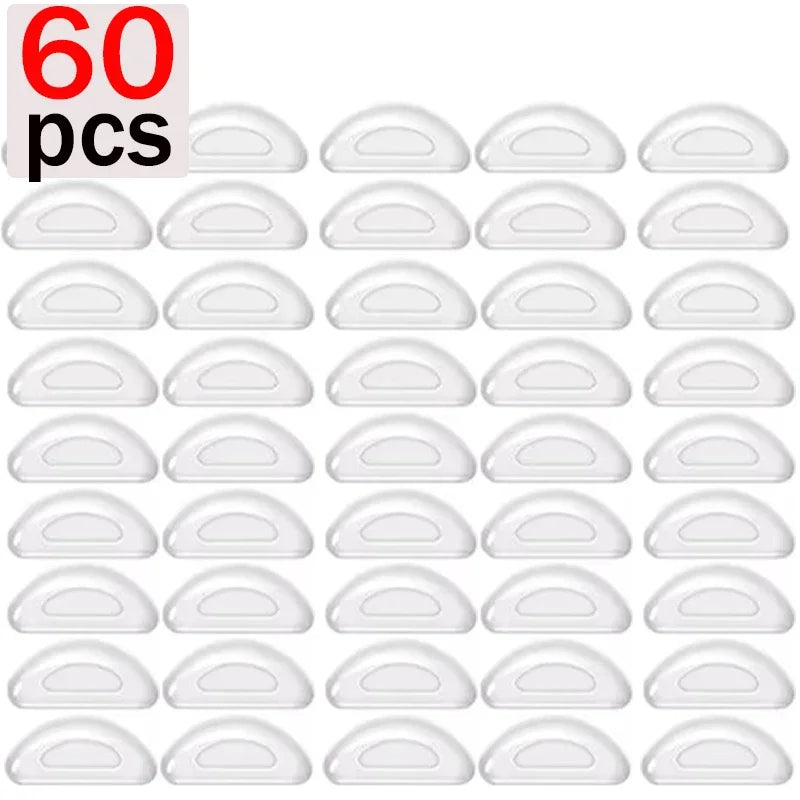 10/60pcs Glasses Nose Pads Adhesive Silicone Nose Pads Non-slip Transparent Nosepads for Glasses Eyeglasses Eyewear Accessories Qme clear-60pcs
