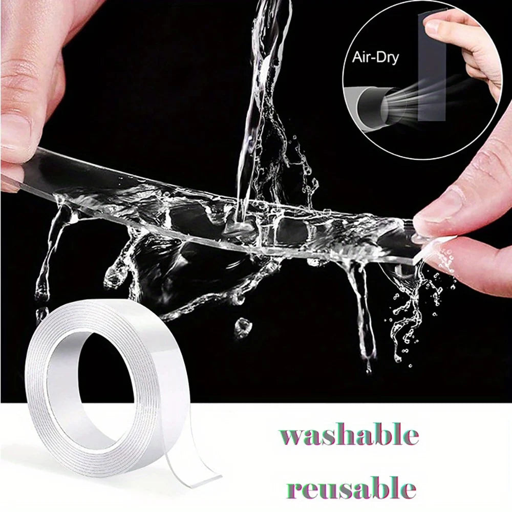 Nano Double Sided Adhesive Tape Extra Strong Glue Double Sided Masking Tape Waterproof Traceless Strip Household Reusable Tape Qme