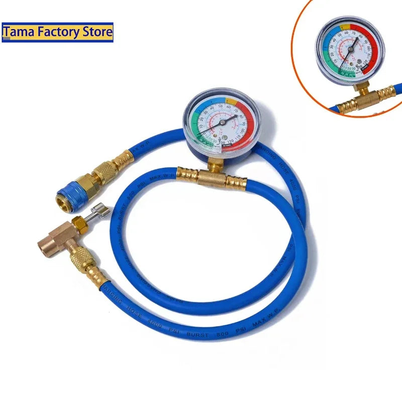 R134A Car AC Air Conditioning Refrigerant Recharge Hose W/ Pressure Gauge Measuring Kit Copper Auto Car Accessories 1/2“ 1/4 Qme
