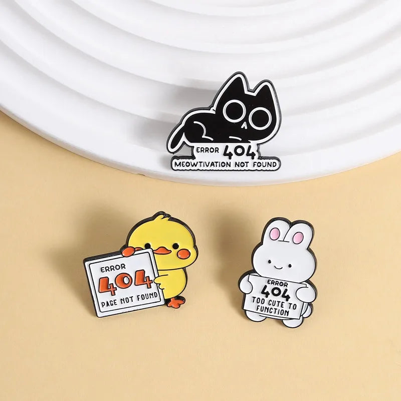 Cute Cartoon Animal Enamel Pin Funny Program Error Duck Rabbit Cat Metal Brooch For Hat Clothing Decor Collection Holiday Gifts Qme