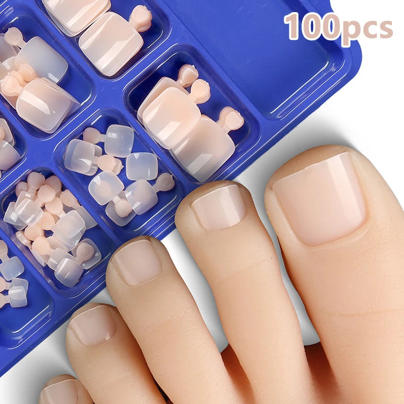 Fake Toenail Natural Solid Press Toe Foot Full Cover Square Nails Art Qme Nude