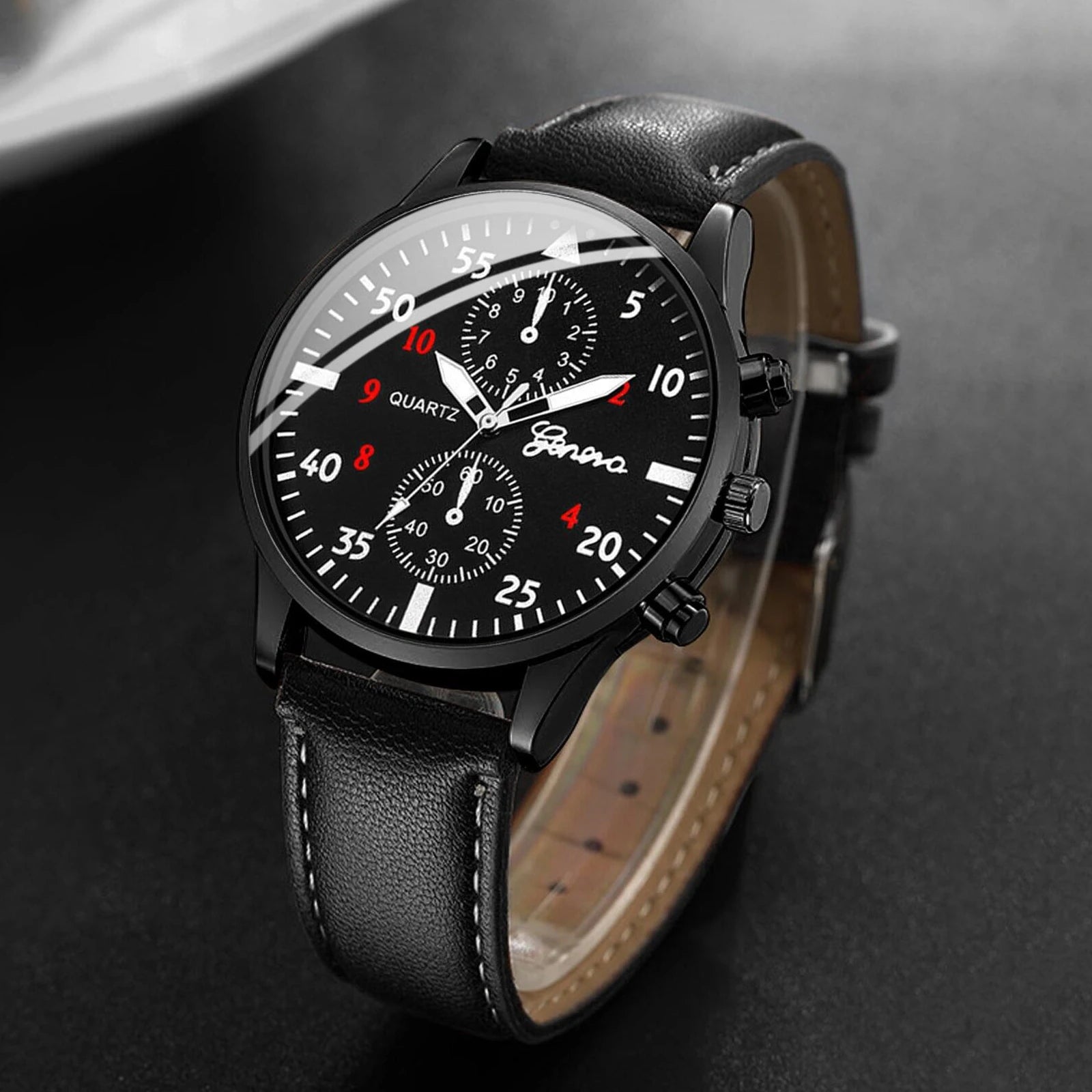 4PCS/Set Fashion Arabic Dial Men Business Watches Casual Leather Strap Quartz Wristwatch Jewelry Set Reloj Hombre (Without Box) Qme