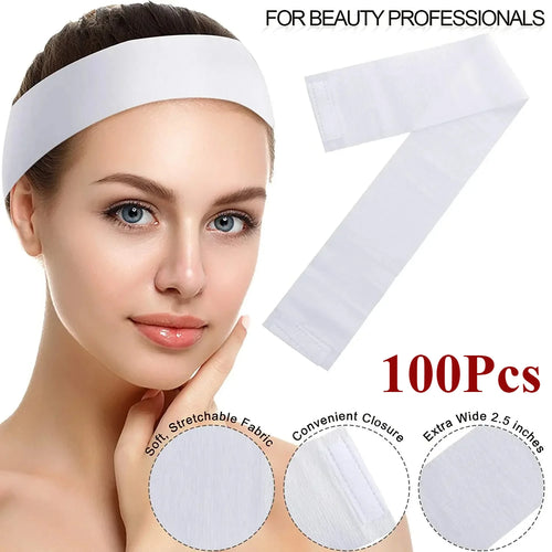 100/50PCS Disposable Spa Facial Headbands Stretch Non-Woven Soft Skin Care Hair Band with Convenient Closure for Women Girl Qme