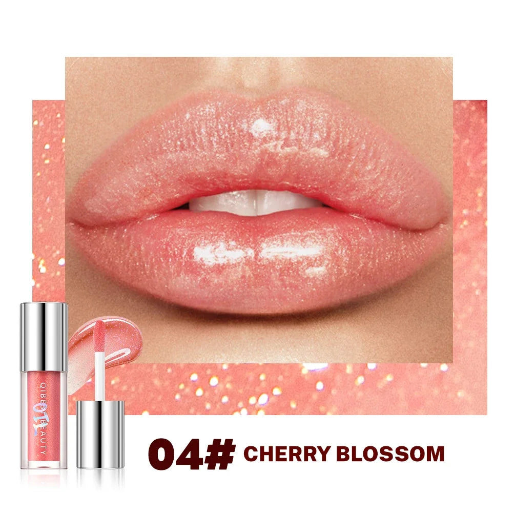 Qibest 8 Colors Moisturizing Diamond Shimmer Glitter Lip Gloss Makeup Sparkling Glitter Liquid Lipstick Pearl Lipgloss Tint Qme 04