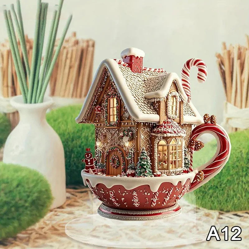 2D Flat Acrylic Christmas Desk Decor Base Snowman House Rotating Qme A12