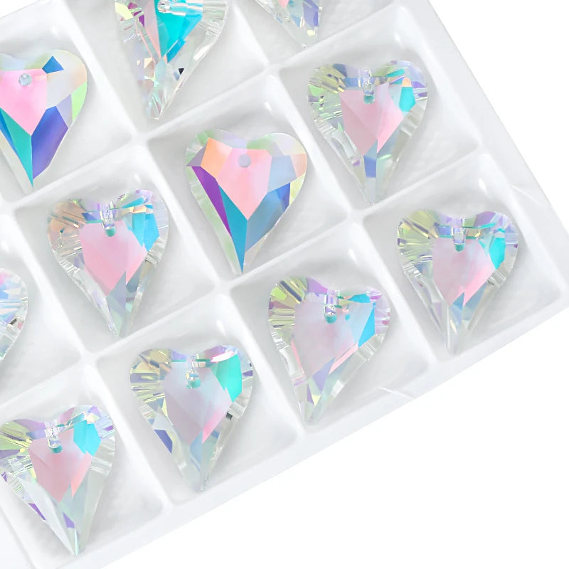 12Pcs Crystal 6240 Wild Heart Pendant Glass Austria Loose Beads Charms Rhinestones for DIY Earring Necklace Jewelry Accessories Qme 001HL 14x17mm-12pcs