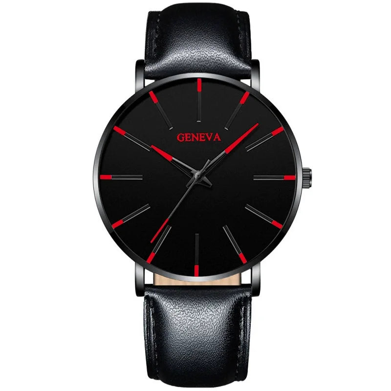 Top Brand Fashion Minimalist Ultra-thin Watch Men's Business Stainless Steel Strap Steel Mesh Quartz Watch Relogio Masculino Qme Red