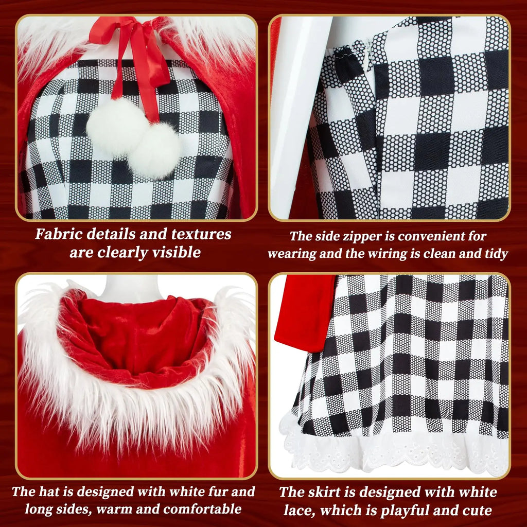 7PCS Cindy Lou Who Costume Cindy Wig Dress Cape Accessories Christmas Cosplay Outfits for Halloween Party Adult Qme