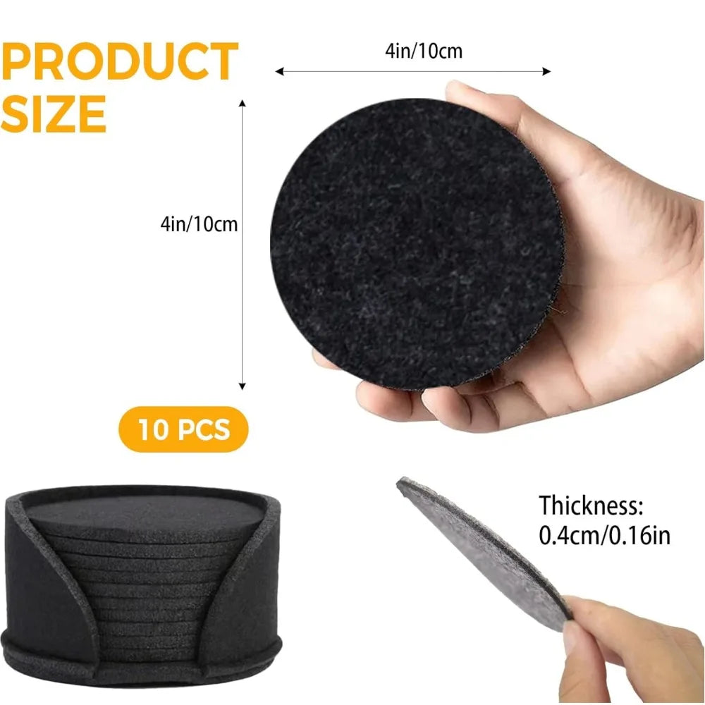10PCS Felt Coaster Set 10cm Round Anti scalding Heat Resistant Drink Mug Plate Placemats Table Protector Pad Kitchen Accessories Qme