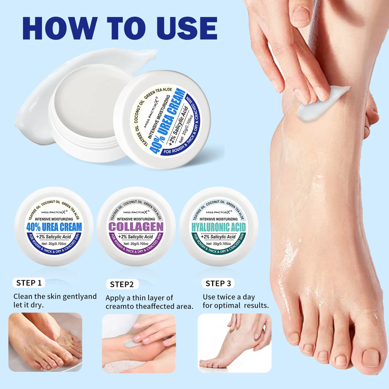 3PCS/Box Urea Foot Cream Moisturizer, with Salicylic Acid, for Dry and Cracked Feet - Hand and Foot Care for and Women Qme