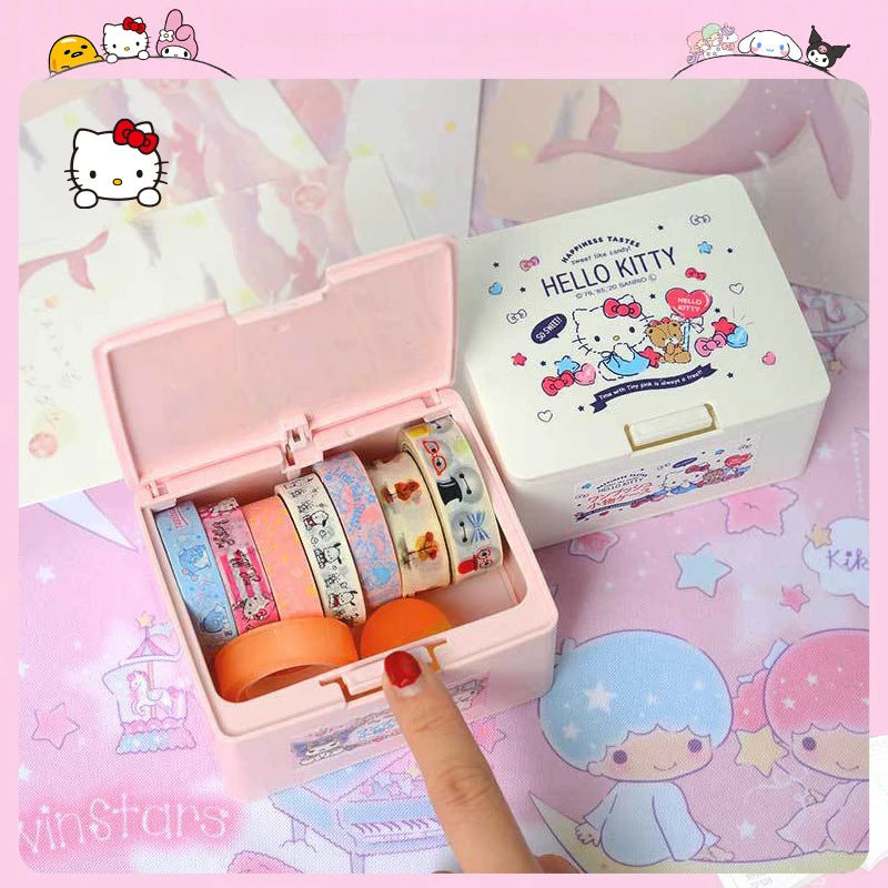 Hello Kitty Cartoon Push-Button Cosmetic Storage Box Acrylic Desktop Lipstick and Small Item Organizer for Home Use Qme