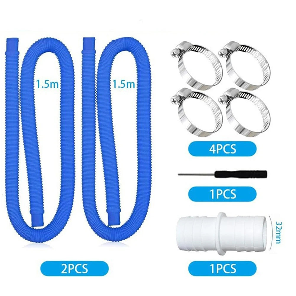 32mm Pool Hose Set With Metal Fastening Rings For Above Ground Pool System Compatibility With Pump Filter And Heating Units Qme A
